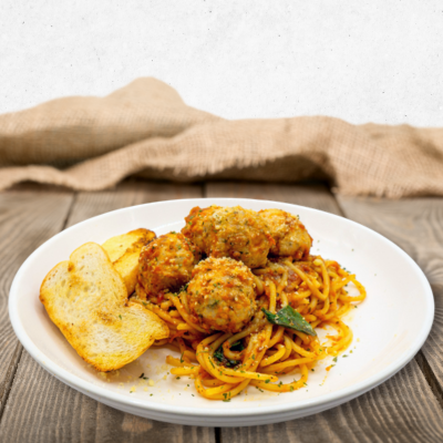 Italian Basil & Tomato Spaghetti with Chicken Meatballs
