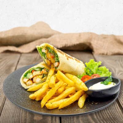 Chicken Wrap with Fries & Garlic Aioli Dip